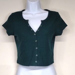 Women's PAC size small Green Ribbed button down crop top